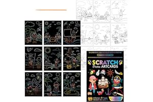 SEGXN Scratch Art for Kids,9PCS Rainbow Magic Scratch Art Kit for Kids with 1 Wooden Stylus, Perfect Birthday and Holiday Gifts for Kids，for 3-12 Year Old Girls Boys Party Favor Activities (Pirate)