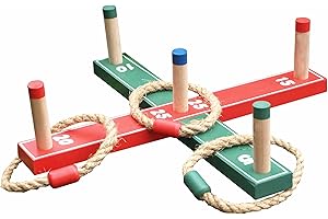 QUICKDRAW Wooden Quoits Ring Toss Game - Garden Hoopla Set for Kids & Adults - Safe Outdoor & Indoor Throwing Games - Wedding, Party & Event Family Fun - Includes Rope Rings & Wooden Pegs - Ring Toss Game