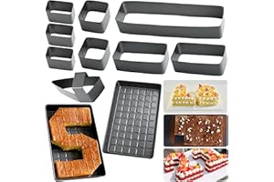 FEIGO Stampo per dolci con Numeri e lettere,10 Stampo per Torta Numero Antiaderente,Set Teglia Componibile Lettere Grandi 36.7 x 22.7 x 5.1 cm,Acciaio al Carbonio,Regolabile,per Feste, Compleanni,Festività