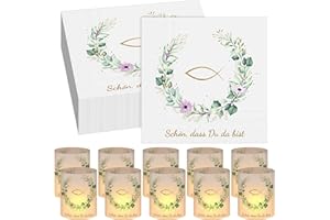Comkrivy 40 Servietten und 10 Windlicht Tischdeko, 'Schön, dass du da bist', Tischdeko für Teelichter oder Kerzen, Geburtstag Deko für Mädchen, Junge Taufe, Kommunion, Konfirmation Festliche Anlässe