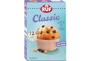 ‎RUF RUF Classic Muffins Backmischung, helle American Style Muffins mit Schoko-Chunks, einfache Zubereitung, 12 Muffin-Förmchen inklusive