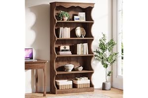 Tribesigns 180 cm bokhylla, 6 våningar öppen bokhylla med unik, böjd design, fristående vintage-bokhylla av trä med förvaring
