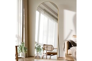 BEAUTYPEAK Miroir sur pied, grand, motif arc, 170 x 57 cm, corps entier, bombé, à poser ou à accrocher au mur, avec support, pour chambre, salon ou dressing, doré
