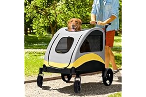 BingoPaw Wózek dla dużych psów XXL, do dużych obciążeń, do 65 kg, wózek dla psów z 4 kółkami, 3 okienkami z siatki, regulowany uchwyt, wózek transportowy dla zwierząt domowych, spacerówka