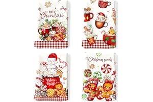 Arquiel Set di 4 Strofinacci Zenzero Natalizio in Cotone 100% Assorbente Canovacci Decorazione Regali di Vacanza per Cucina 48 cm x 70 cm