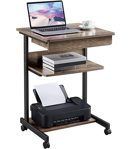 XUANYU Bureau Debout Réglable En Hauteur 67 à 115 Cm, Bureau Assis Debout Mobile Pour Ordinateur Portable, Table De Lit Roulante Avec Support De Hôte, Érable (60+22)*60*(67-115) Cm
