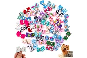 JpGdn 50Pairs/100Pcs Dog Hair Bows with Rubber Bands Cats Doggy Topknot Bow Ties Hair Grooming Accessories for Small Medium Long Hair Puppy Kitten