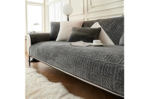 FASCINATDECO Sofa Überzug, Sofa Sitzkissenbezug, Sofaschoner rutschfest, Universelle Sofabezug 1 2 3 Sitzer Couch überzug für Wohnzimmer, Sofaüberwürf L Form Sofaschutz (Dunkelgrau,110x210cm)