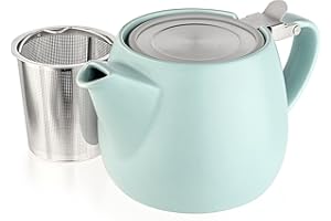 Tealyra - Pluto Porcelain Small Teapot Turquoise - 540ml (1-2 Cups) - Stainless Steel Lid and Extra-Fine Infuser to Brew Loose Leaf Tea