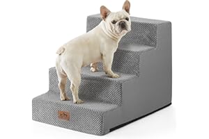 COZY KISS Escaliers pour Chiens à 4 Marches, 45 cm Large Escalier pour Animaux pour Lit et Canapé, Marche pour Chat en Éponge Haute Densité à Pattes Courtes, Chiens âgés (Gris, 60x45x45cm, 4)