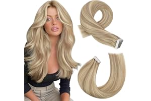 Moresoo Extensiones Adhesivesas Pelo Remy Adhesivo Extensiones de Cabello Humano #16/22 Rubio Miel Iluminado Rubio Medio Extensiones de Cabello Invisibles 20pcs/50g 20 Pulgadas