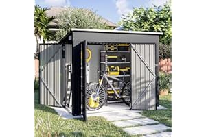 Aoxun 8x4ft Metal Garden Shed Pent Roof, Bike Sheds and Outdoor Storage 234×131×185 cm, Weatherproof Garden Storage Shed with Triple Lockable Door for Garden, Patio, Courtyard, Backyard, Black