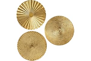 ‎OAIRSE 3er-Set Boho Gold Wandskulpturen Runde Wanddekoration Metall Wandschmuck Dekorationen 3D Metallbilder Modernes Kunstwerk für Haus Wohnzimmer Esszimmer Schlafzimmer Küche Korridor(30cm*30cm), Typ-1