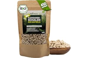 ‎RHEINNATUR RheinNatur Bio Flohsamenschalen Kapseln - 450 Stk hochdosiert (3.000 mg je Portion) - Hergestellt in DE - Psyllium Husk Ballaststoffe – Flohsamen Kapseln
