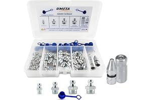 UMETA® Assortiment de graisseurs [62 en 1] - Kit robuste [H1 M6/M8/M10/R1/8] avec embouts et capuchons de protection - Qualité durable fabriqué en Allemagne - Accessoire professionnel pour pistolet à