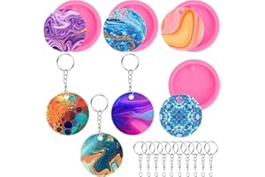 Grevosea 4 pezzi Stampi per portachiavi in resina, Muffa rotonda del portachiavi del silicone Stampi di colata di resina epossidica Portachiavi rendendo Set per artigianato fai da te