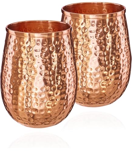 Zap Impex Lot De 6 Gobelets En Cuivre Martelé – Verre + Cuivre – 250 Ml – Ayurvédiques