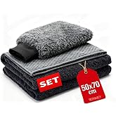 WONKEY - Mikrofiber Oto Yıkama Temizleme Seti | Ara&ccedil; Kurulama Havlusu + Otomobil Cam Bezi + Araba Yıkama Eldiveni Paketi, Pro