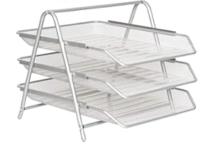 Zuvo Mesh Desk Organiser 3 Tier Letter Tray Organizer Office Desktop Document Paper File Storage Mesh Filling Collection for Home & Office Use (Silver), Sliver