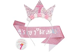 GSrenyu Birthday Girl Headband Glitter Sash and Badge Set for Birthday Decorations Girls, Princess Crown Hats Girl Headband for Kids Princess Party Glitter Hair Band Decorations