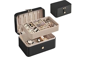 SONGMICS Jewellery Box, 2-Layer Jewellery Storage, 11 x 16 x 8 cm Travel Jewellery Box, Portable Jewellery Case, Small, Spaci