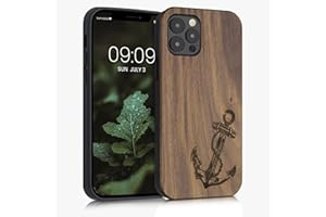 kwmobile Carcasa Compatible con Apple iPhone 12 / iPhone 12 Pro Funda - Funda de Madera de Nogal con Bumper antigolpes - Ancla Vintage
