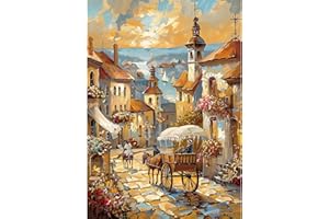 NEWENMO DIY Pintoresco Pueblo Diamond Painting Kit para Adultos,Hermosas Flores Pintura de Diamante Set,5D Diamond Art Kit Completo,Bricolaje Dibujo de Diamantes,para Decoración del Hogar (30x40cm)