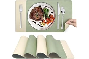 KitchenBoss Set de Table Lavable et Dessous de Verre - Antidérapants - Double Face - Dessous de Table avec Salle à Manger en PVC - 43 x 30 cm - Lot de 6