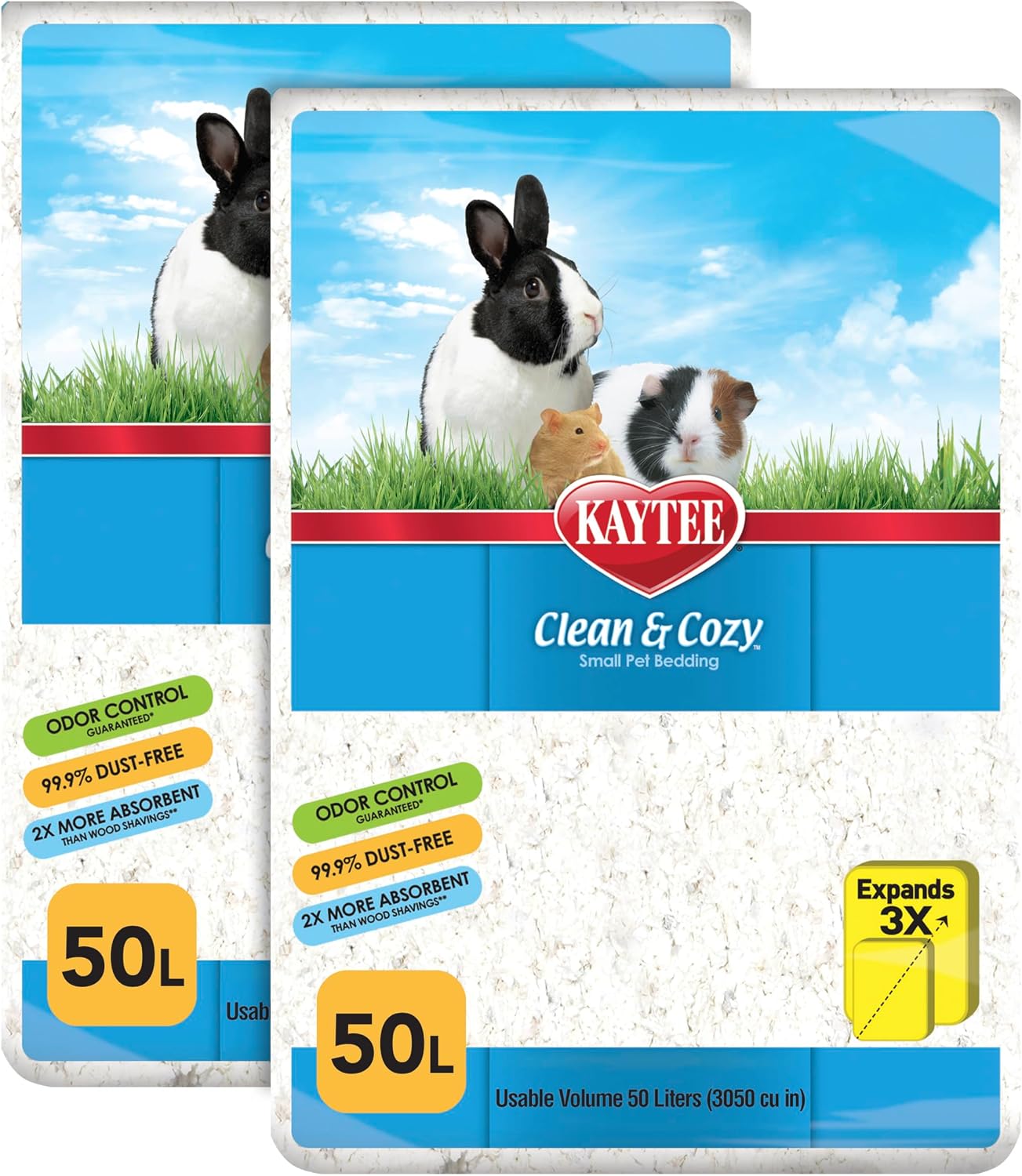 Kaytee Clean & Cozy - Paquete de 2 lechos de Papel Blanco, Fabricados para Animales pequeños, 100 litros