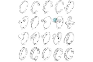 JeryWe 20 Pcs Réglable Femme Bague Orteil Ensemble Bagues d'orteil Simple Feuille Serpent CZ Ouverte Fleur Coeur Pied Bijoux Bague Orteil Bijoux Cadeau Pied Plage d'Été Argent