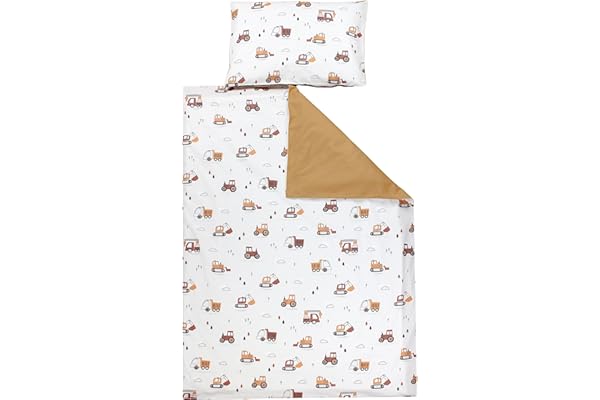 TupTam Juego de Ropa de Cama para Niños, de 2 Piezas., Vehículos de construcción/Excavadoras/Beige/Marrón Cacao, 120x90 cm