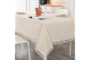 SUCHDECO Prostokątny obrus z powłoką antyplamową z bawełny i lnu z frędzlami, obrus do kuchni, stół jadalny, 140 x 220 cm