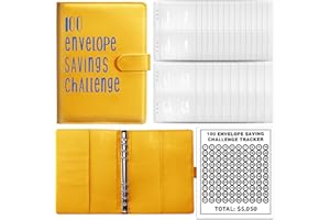 LUXEGLEE 100 Envelope Challenge Binder, Budget Planner Saving Wallet, Budget Planner Savings Challenge Binder with Clear Cash Envelopes and Tracking Label, Yellow
