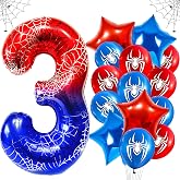 Spider Birthday Balloons 3 Years, 15 Pcs Latex Balloons with Spider Theme, Star Paper Balloons, Star Helium Balloons, Foil Nu