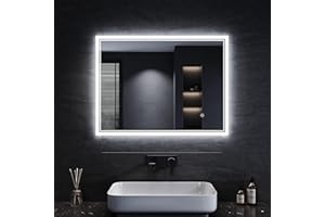 SONNI Espejo de Baño con Iluminación 80 x 60 cm Antiniebla Espejo de Baño con Interruptor Táctil Espejo de Pared Blanco Frío 6400k Interruptor de Pared IP44