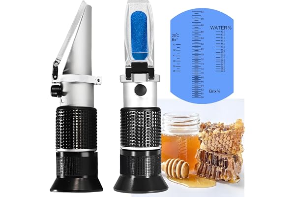 V·RESOURCING Miel Réfractomètre, Hand Held être '(Baume)/Brix/Eau Réfractomètre pour Miel, Test, Tri-Scale (Baume : 38–43 ° ; Brix : 58–92% ; de l'eau : 12–27%)