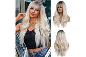 OUFEI Ombre długa platyna blond peruka z grzywką naturalne faliste peruki dla kobiet odporne na ciepło naturalne syntetyczne peruki na codzienne imprezy cosplay nosić