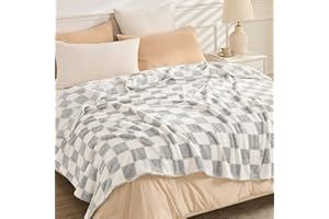 EMME Koc w kratę w rozmiarze queen 200 x 230 cm – szary, miękki i puszysty koc dzianinowy z wzorem na kanapę, sofę, fotel, łóżko, do campingu, na piknik i w podróż
