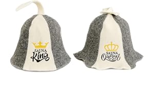 SAUNA GURU Sauna King + Queen Hat - 100% Organic Wool Felt Hats for Russian Banya - Protect Your Head from Heat - English Sauna eBook Guide Included - with Embroidery