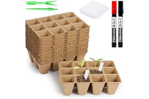 Fegat 20Pcs Seed Trays 4cm, 240 Cells Biodegradable Plant Pots with Labels Kits, Compostable Square Seedling Transplanting Pots Recyclable for Greenhouse Plants Fruits Vegetables (16 x 11.5cm)