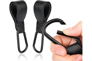 GENERIC (2pcs Black) Buggy Stroller Hooks - Pram Pushchair Clip for Baby Mummy Bag Hangers - Leather Carabiner Universal Clips Organizer for Hanging Bags, Backpacks, Purses, Grocery Items and Outing (Black)