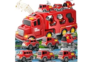 Doloowee Feuerwehrauto Spielzeug für Kleinkinder 3 4 5 6 Jahre alt, 7 in 1 LKW Reibung Power Spielzeug Auto, Feuerwehrauto, Weihnachten Geburtstagsgeschenke für Jungen und Mädchen 3-5 Jahre al