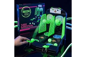 MIJOMA Basketball Tischspiel – Leuchtendes Arcade-Spiel für 2 Spieler – Glow-in-The-Dark Basketball-Set mit 6 Bällen – Geschicklichkeitsspiel für Kinder & Erwachsene