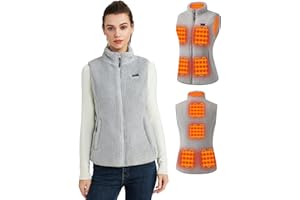 Hecusma Fuzzy Heated Gilet Womens with 16000mAh 7.4V Battery Pack Included, Sherpa Heated Vest Women, Electric Fleece Ladies Heated Gilet for Outdoor Sport