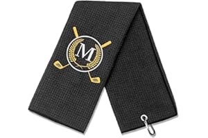 CGFN Golf Towel Gift, Golf Gifts for Men, Women Microfiber Waffle Golf Towels with Embroidered Monogrammed |16”x 24”Golf Towels for Golf Bags with Clip for Men (Black, Initial-M)