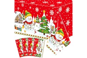 Dvaorc 4 Pack Christmas Table Cloth Christmas Snowflakes Tablecloth Xmas Table Cloth Christmas Party Table Cover Xmas Party Decoration with Christmas Tree and Snowman 51 X 86 IN