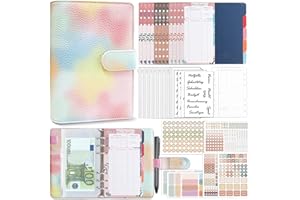 Biroyal Budget Planner Deutsch, A6 PU Leder Budget Binder, Finanzplaner Cash Stuffing Geld Organizer Sparbuch mit Folien, Haushaltsbuch mit Geldfächer, Geld Sparen Mappe für Sinking Fund Fantasie Rosa