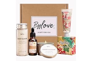 # BFFLOVE Bath Gift Sets for Women, 5Pcs Cherry Blossom Pamper Gifts Includes Massage Oil, Scented Candle, Bath Salt, Hand Cream, Soap, Spa Gift Set, Care Packeage for Her, Mum Birthday Gifts, Christmas Gifts
