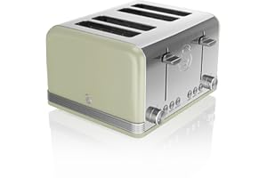 Swan ST19020GN Retro 4-Slice Toaster with Defost/Reheat/Cancel Functions, Cord Storage, 1600W, Retro Green