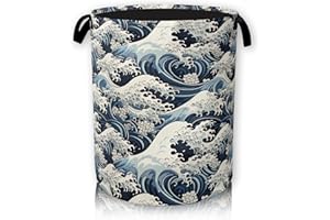HUSITI Vintage Sea Waves Large Storage Basket, Laundry Hamper/Bathroom/Home Decor/Collapsible Round Storage Bin,Boys Girls Dirty Clothes Hamper/Boxes/Toys Storage 66L